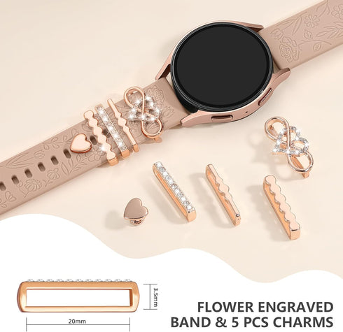 DaQin Flower Engraved Band for Samsung Galaxy Watch 7/FE 6 5 4 40mm 44mm, Active 2, 20mm Soft Silicone Strap