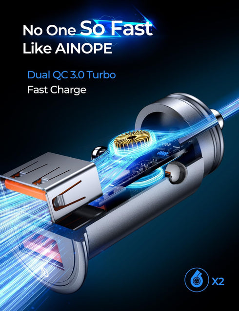 AINOPE Super Fast Car Charger USB Fast Charge 45W All Metal Adapter for iPhone 15/14/13/12/11/Samsung S24/S23