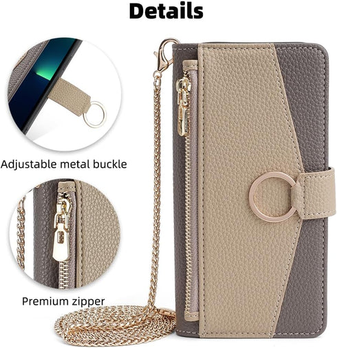 Asuwish Wallet Phone Case for Samsung Galaxy S9 Plus - Gray, with Screen Protector, Mirror Flip, Card Holder & Strap.