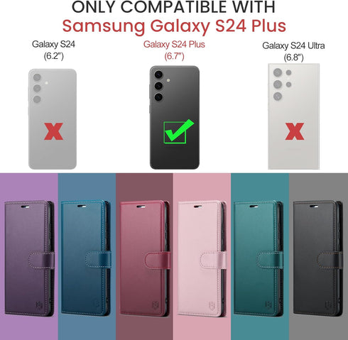 for Samsung Galaxy S24 Plus/S24+ Wallet Case with RFID Blocking Credit Card Holder, PU Leather Flip Kickstand Protective Shockproof Cover Women Men for Samsung S24Plus Phone case(Blue-Green)