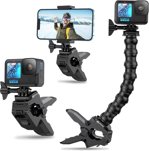 Jaws Flex Clamp Mount with Adjustable Gooseneck for GoPro Hero 12 11 10 9 8 7 6 5 4, DJI Osmo Cameras, Smartphone