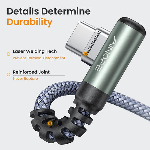AINOPE USB to USB C Cable 2-Pack, 3.3FT Fast Charge, Right Angle, Durable Nylon, Compatible with Galaxy
