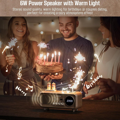 Bingxue Speaker,12/24H Retro Radios FM Portable Bluetooth Small Plug in Vintage Clock Radio with USB/AUX/TF Card