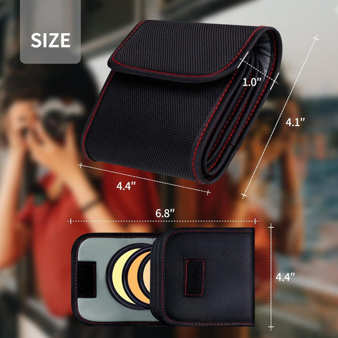 Professional Photography Filter Bag, 3-Pocket Waterproof and Dustproof Anti-Fall Design for 25mm-82mm Filters, Pack of 2