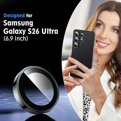 SiHPuoy 2 Sets S26 Camera Lens Protector for Samsung Galaxy Ultra, Metal Aluminum CircleTempered Glass Camera