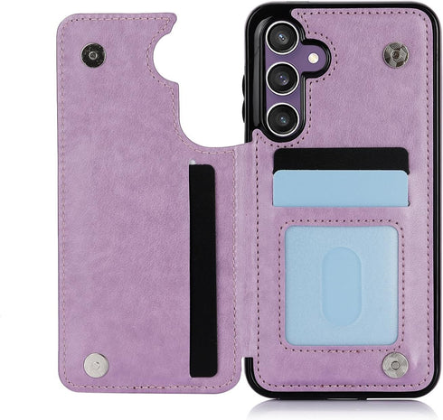 Asuwish Wallet Cover Phone Case for Samsung Galaxy S23 FE 5G, with Tempered Glass Screen Protector, Purple