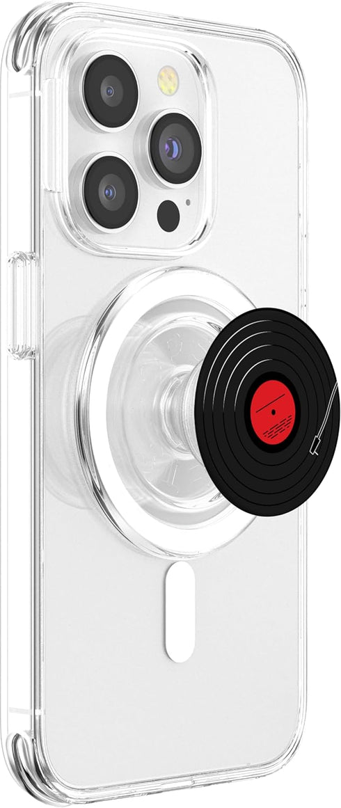 Retro Vinyl Album Record Player LP Art PopSockets PopGrip for MagSafe, Red Design