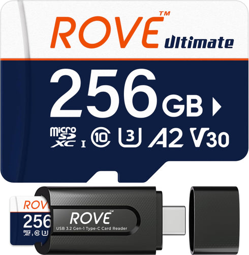 ROVE Ultimate 256GB Micro SD Card with USB 3.2 Type C Card Reader, 170MB/s for Dash Cam, Android Devices
