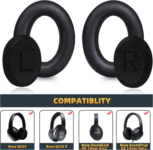 Premium Replacement Ear Pads for Bose QC35 & QC35ii Headphones, Comfortable Memory Foam, Fits QuietComfort
