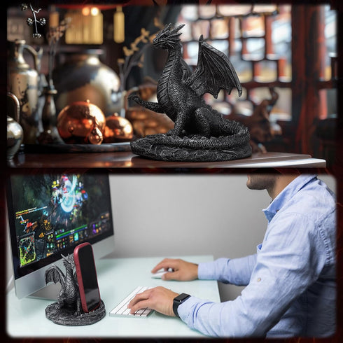Relaxweex 5.78 4.25 6 Inch Gothic Dragon Cell Phone Holder Resin Gothic Standing Guardian Dragon Cell Phone Stand