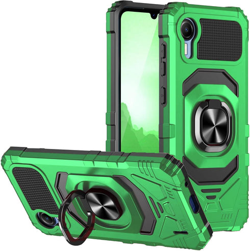 TJS Cricket Debut S2 Case, AT&T Calypso 4 Case, Heavy Duty Drop Protection Cover with Metal Ring Magnetic Kickstand