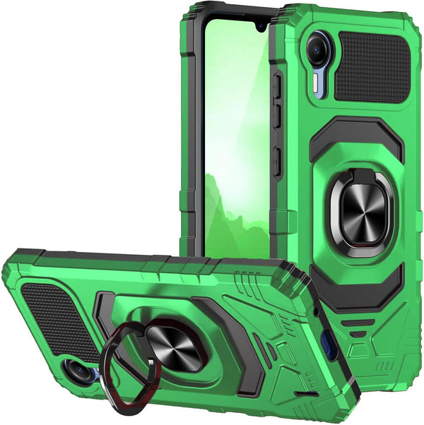 TJS Cricket Debut S2 Case, AT&T Calypso 4 Case, Heavy Duty Drop Protection Cover with Metal Ring Magnetic Kickstand