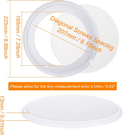 Fielect 2Pcs 8" Speaker Grill Mesh Cover, White SubWoofer Grill Cover with 8 Screws, Car Speaker Guard Protector
