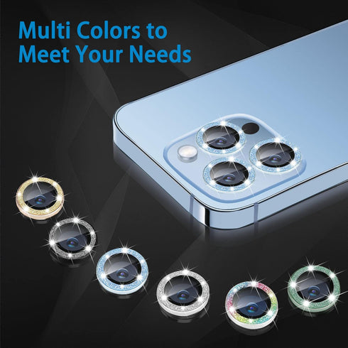 Bling Glitter Camera Lens Protector for iPhone 13 Pro & Pro Max - 9H Tempered Glass, Anti-Scratch, Shockproof - 3Pcs