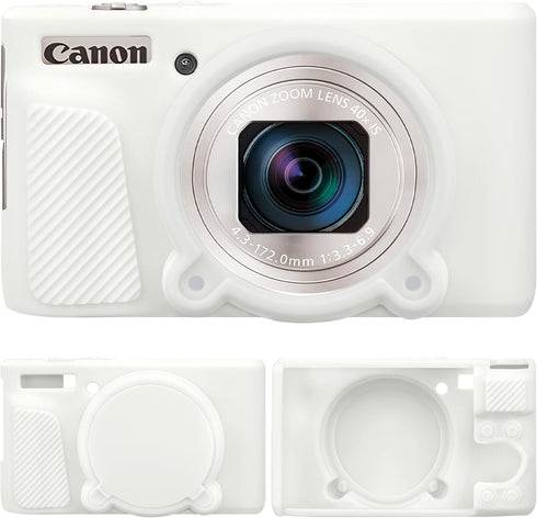 Camera Case for Canon PowerShot SX740/ SX730 Digital Camera, Soft Silicone Protective Bag Removable Lens Cover, Silicone Cover Rubber Soft Camera Case, White