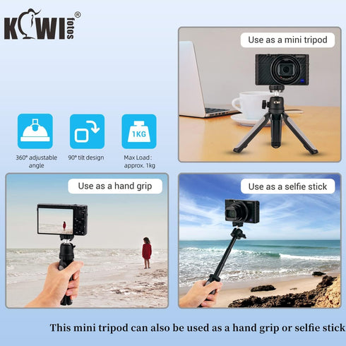 KIWIFOTOS 3 Levels Extension Tripod with 360° Ball Head Selfie Stick for Sony RX100VII, DJI OSMO Pocket, GoPro, Insta
