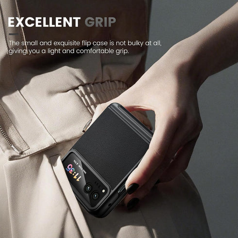 VEGO Black Case for Motorola Razr 2023 - Shockproof, Full Body, Hinge Protection, Built-in Screen Protector & Kickstand.