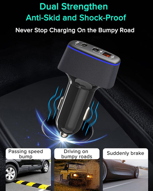 USB C Car Charger 95W, 3-Port PD 65W Fast Car Charger for iPhone, Samsung Galaxy, Google Pixel, MacBook