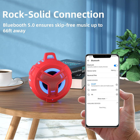 EBODA Bluetooth Shower Speaker, Waterproof IPX7 Portable with True Wireless Stereo, 2000mAh LED Light for Shower, Pool,