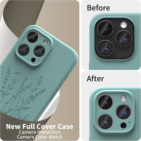 Magnetic Silicone Case Compatible with iPhone 15 Pro Case, Built-in Magnets, Camera Protection, Compatible with Magsafe, Liquid Silicone Case with Soft Microfiber Lining, Midnight Green Flower