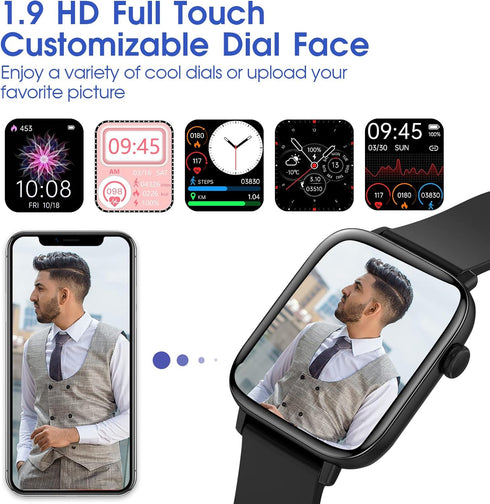 Smart Watch for iPhone/Android Phones, 1.9" HD Screen, Fitness Tracker: Heart Rate/Sleep Monitor/Pedometer/Calories,