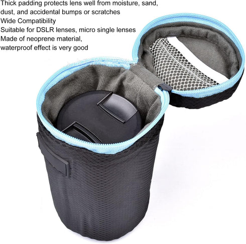 4Pcs Neoprene Waterproof DSLR Camera Lens Pouch Zipper Bag with Metal Hook for Camera Lens