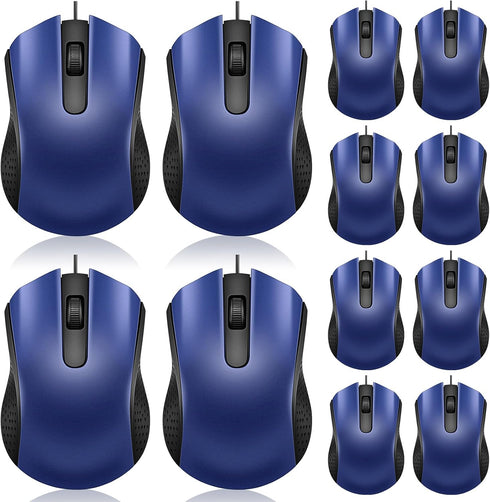 Hoteam 12 Pcs Blue Wired Computer Mouse Bulk Cord USB Computer Mice Ergonomic