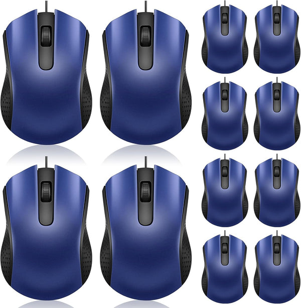 Hoteam 12 Pcs Blue Wired Computer Mouse Bulk Cord USB Computer Mice Ergonomic