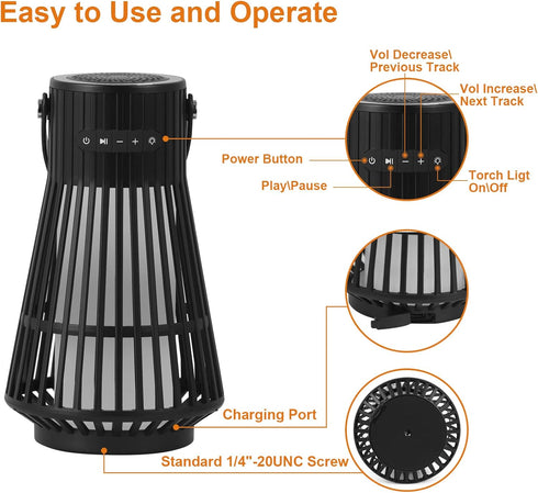 LED Flame Speaker, Portable Waterproof Bluetooth Wireless Speaker with Stereo Sound, LED Flame Effect, Indoor/Outdoor