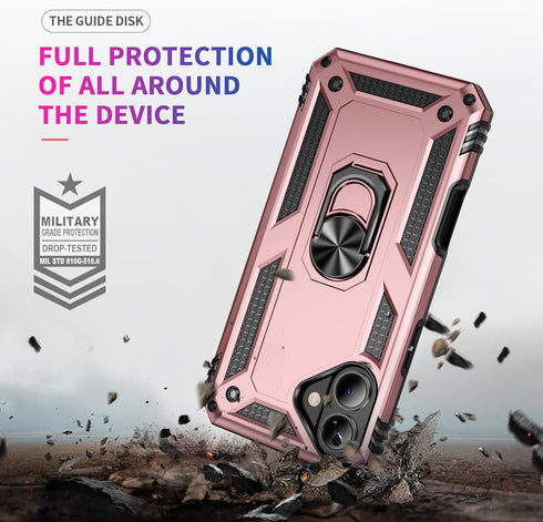 Ymyhyuxi 11 360 Heavy Duty Protective Case for iPhone with Rotatable Metal Ring Kickstand, Shockproof Rugged Armor
