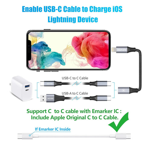AGVEE 2 Pack USB-C to Lightning Adapter, 30W Fast Charging for iPhone 13/12/11, AirPods, Carplay, Dark Gray.