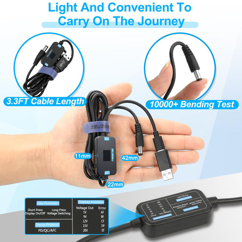 FARSENSE USB C to DC Adapter, 3.3ft Barrel PD Trigger Cable with 10 Connector Tips, USB to DC Power Cable