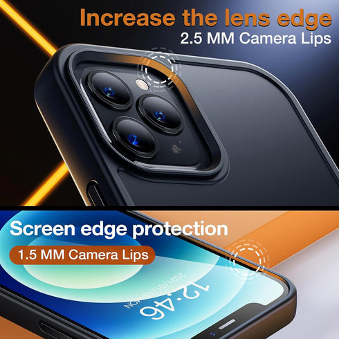 iPhone 12 Pro Max Case, Shockproof Military Grade Protection, Slim Translucent Hard Back, Frosted Black, 6.7''