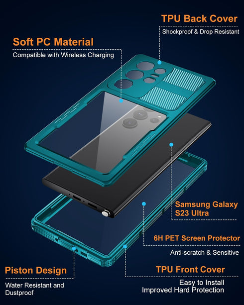 Samsung Galaxy S23 Ultra Case, Full Body Protection, IP68 Waterproof, 12FT Military Shockproof, Built-in Screen & Lens
