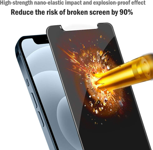QHOHQ Privacy Screen Protector for iPhone 12 Pro Max 6.7" - 2 Pack, Anti-Spy, 9H Hardness, Scratch Resistant, Easy