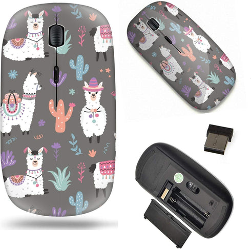Unique Pattern Optical Wireless Mouse 2.4G Portable for Notebook, PC, Laptop - Cartoon Llama Alpaca Design