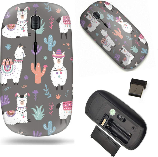 Unique Pattern Optical Wireless Mouse 2.4G Portable for Notebook, PC, Laptop - Cartoon Llama Alpaca Design