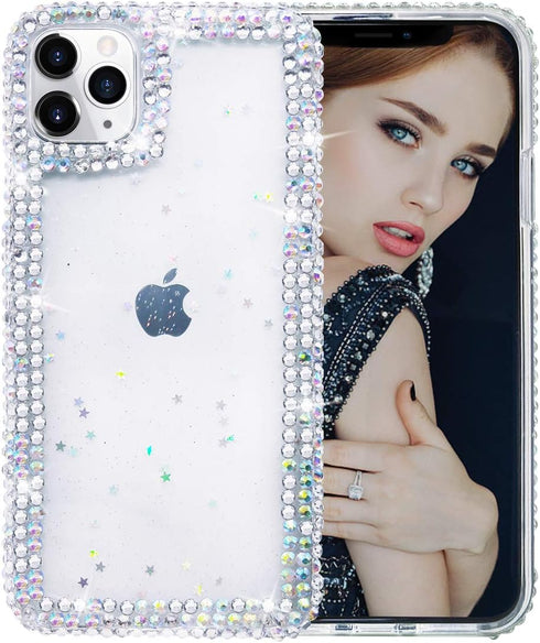 Bonitec Jesiya for iPhone 11 Pro Case, 3D Glitter Sparkle Bling Luxury Shiny Crystal Rhinestone Clear Protective Cover