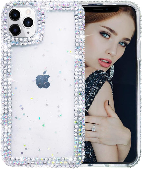 Bonitec Jesiya for iPhone 11 Pro Case, 3D Glitter Sparkle Bling Luxury Shiny Crystal Rhinestone Clear Protective Cover