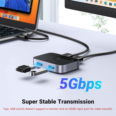 UGREEN USB 3.0 Switch 2 in 2 Out, USB Switcher for 2 Computers Sharing Keyboard, Mouse, Printer, 2 Port USB Selector