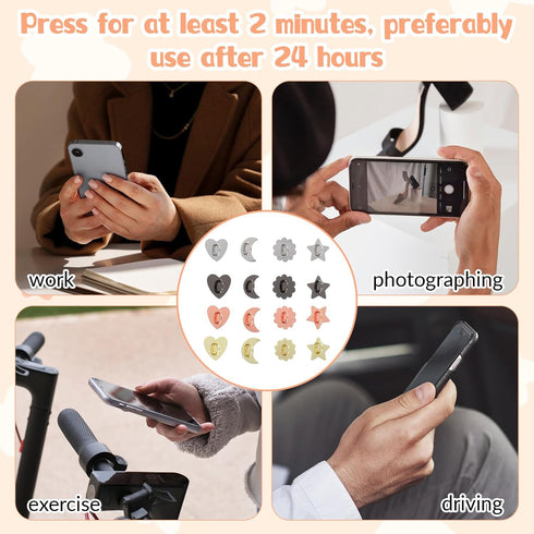 Qianyu 16 PCS Heart Cell Phone Ring Holder Metal Phone Ring Holder Adhesive Metal Phones Finger Grip Loop Heart Grip