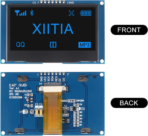 XIITIA 2pcs 2.42" SSD1309 128x64 2.42 Inch I2C 7 OLED Display Module OLED LCD Display Module IIC SPI Pin (Blue Light)