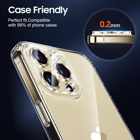UniqueMe 3 Pack Camera Lens Protector for iPhone 15 Pro/Pro Max, 9H Tempered Glass, Drop Protection, Gold