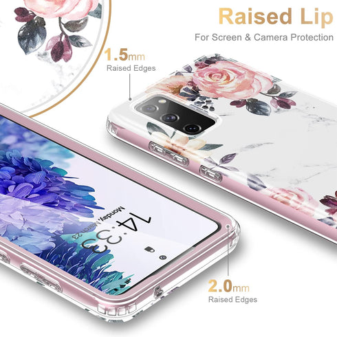 Esdot Case for Samsung Galaxy S20 FE, Built-in Screen Protector, Fashionable Designs for Women, Pink Flowers