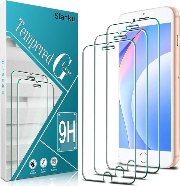Slanku 3 Pack Tempered Glass Screen Protector for iPhone SE 2022/2020 - Bubble Free, Anti-Scratch, Case Friendly, Easy