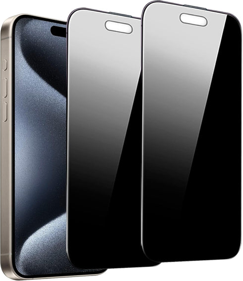 2-Pack 4 Way 360° Privacy Screen Protector for iPhone 15 Pro Max 6.7 Inches, Anti-Spy Tempered Glass Film, Face ID