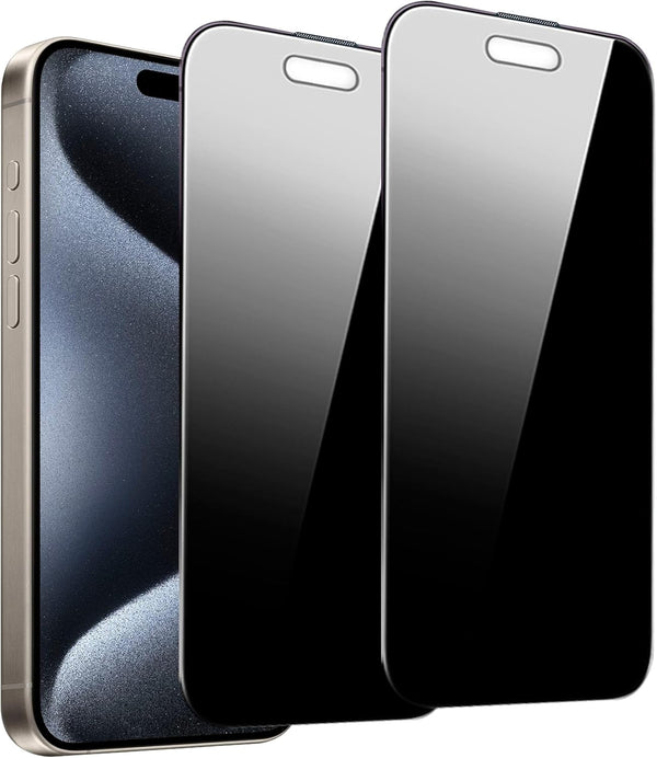 2-Pack 4 Way 360° Privacy Screen Protector for iPhone 15 Pro Max 6.7 Inches, Anti-Spy Tempered Glass Film, Face ID