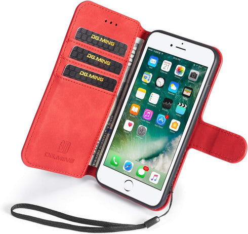 Luxury PU Leather Case by UEEBAI - Vintage Wallet Flip Cover with Card Slots for iPhone SE3/SE2 - Red