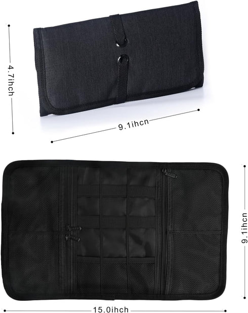 Patu Roll Up Electronics Accessories Travel Gear Organizer Case, Black, Portable Universal Kit Bag