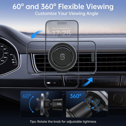 SYNCWIRE for MagSafe Car Mount, Flexible Rotation Magnetic Phone Holder for Car Air Vent, Compatible with iPhone